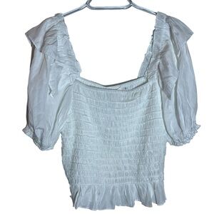 Mustard Seed Ruffle Puff Sleeve Smocked Crop Blouse, Large